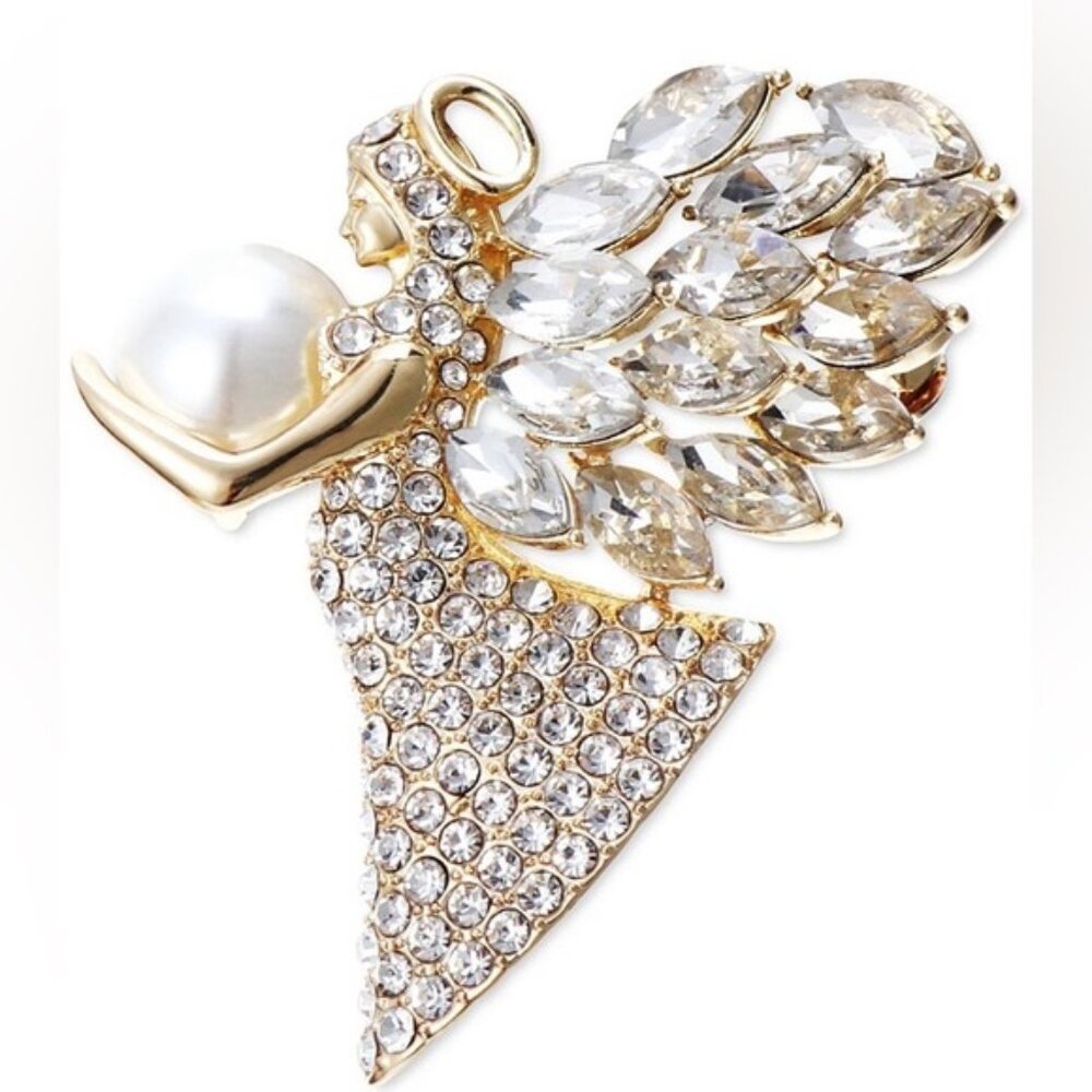 Gold-Tone Crystal & Imitation Pearl Angel Pin Charter Club
